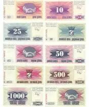 Bosnia-Herzegovina Set of 5 Banknotes from Bosnia Herzegovina - 1992