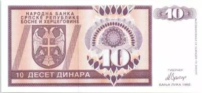 Bosnie-Herz�govine 10 Dinara Aigle � 2 t�tes - 1992