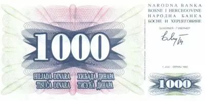Bosnie-Herz�govine 1000 Dinara - Pont Mostar - 1992