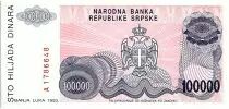 Bosnie-Herzégovine 100000 Dinara - P. Kocic - Armoirie - 1993