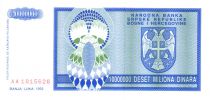 Bosnie-Herzégovine 10.000.000 Dinara - Armoiries - Bleu - 1993
