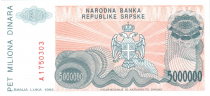 Bosnie-Herzégovine 5.000.000 Dinara - P. Kocic - Armoirie - 1993