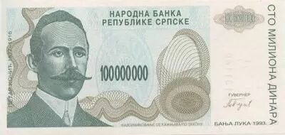 Bosnien und Herzegowina 100 Million de Dinara de Dinara, P. Kocic - 1993