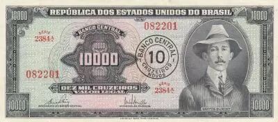 Brasil 10 New Cruzeiros out of 10 000 Cruzeiros - Santos-Dumont - 1966 - Series 2384