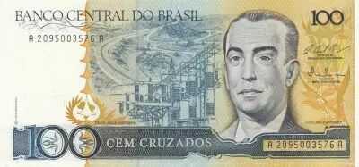 Brasil 100 Cruzeiros - Juscelino Kubitschek - Brasilia - ND (1987) - Serial A-A