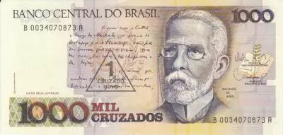 Brasil 1000 Cruzados J. Machado - Rio de Janeiro in 1905 - 1989 Serial B.0034