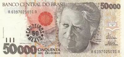 Brasil 50 Cruzeiros reais on 50000 Cruzeiros, Camara Cascudo - 1993 - Serial A-A