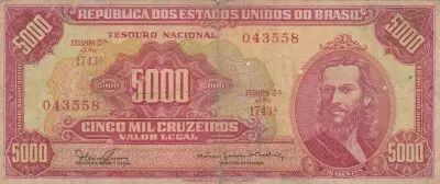 Brasil 5000 Cruzeiros - Tiradentes - 1965 - Serial 1743
