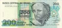 Brasilien 200 Cruzados Novos Novos, Liberty - Oil painting Patria by Pedro Bruno - 1990 Serial A.2371