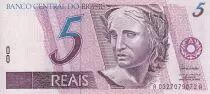 Brasilien 5 Reais - Liberty - Great Egret - ND (1994-1997) - Rare serial number - P.244a
