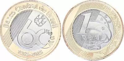 Brazil 1 Real - 60 Years of Central Bank - 2025 - Bim�tal