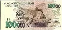Brazil 100 Cruzeiros reais on 100000 Cruzeiros, Oiseaux - 1993