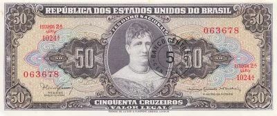 Brazil 5 Centavos on 50 Cruzeiros - ND (1966) - P.184a