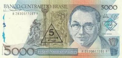 Brazil 5 Cruzados Novos sur 5000 Cruzados  - Candido Portinari - 1989 - Serial A-283