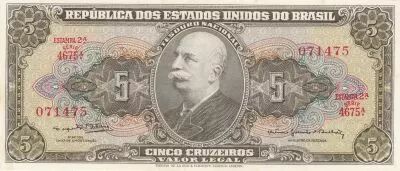 Brazil 5 Cruzeiros Barao do Rio Branco - Serial Estampa 2 - Serial 4675A - 1964