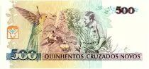 Brazil 500 Cruzeiros on 500 Cruzados Novos, Augusto Ruschi, birds, Orchids - 1990