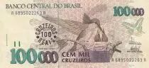 Brésil 100 Reais sur 100000 Cruzeiros , Colibri  - Chutes d\' Iguaçu - 1993