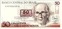 Brésil 50 Cruzeiros sur 50 Cruzados novos, C. Drummond de Andrade - 1990