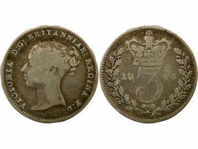British Caribbean Territories Victoria - 3 Silver Pence, 1st Portrait - 1843 London