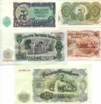 Bulgaria LOT.1 5 Billets, Serial of 5 notes : 3 to 100 Leva year 1951