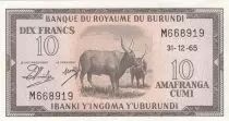 Burundi 10 Francs Cows  - 1965 -  XF - P. 9 - K 394309