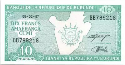 Burundi 10 Francs Mapa de Burundi - 1997