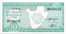 Burundi 10 Francs Mapa de Burundi - 1997