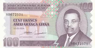 Burundi 100 Francs - Prince Rwagasore -10-05-2024 - Serial SB