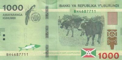 Burundi 1000 Francs - Cows - Map of Burundi with banana trees - 2023 - BH series