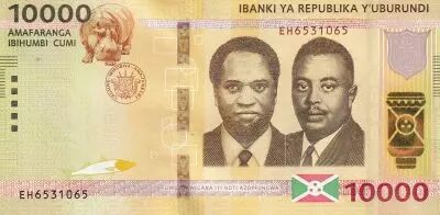 Burundi 10000 Francs - Presidents, hippo - Map of Burundi - 2018 - Serial EH - P.54b