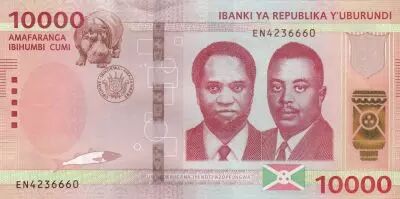 Burundi 10000 Francs - Presidents, hippo - Map of Burundi - 2022