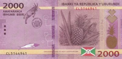 Burundi 2000 Francs - Pineapple - Map of Burundi with farmer - 2023 - CL series