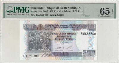 Burundi 500 Francs - Art indig�ne - Banque Centrale - 2013 - S�rie BW - PMG 65 EPQ