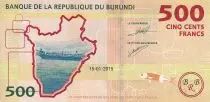 Burundi 500 Francs - Coffee, Crocodile - Map of Burundi - 2015 - Serial AA - P.50