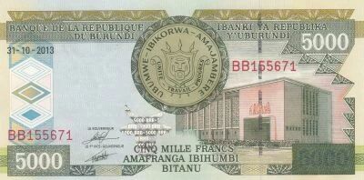 Burundi 5000 Francs - Parlement de Bujumbura - Port de Bujumbura - 2013 - S�rie BB