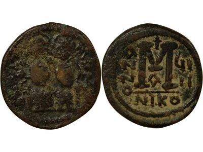 Byzance Justin II & Sophia - Follis - Year 9 (573 / 574) Nicomedia
