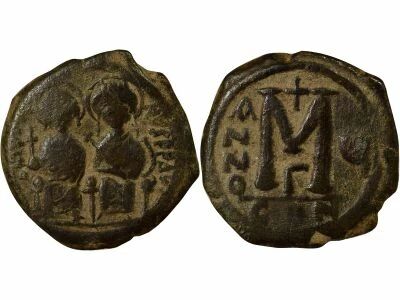 Byzantine Empire Justin II & Sophia - Follis - Year 5 (569 / 570) Constantinople