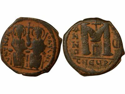 Byzantine Empire Justin II & Sophia - Follis - Year 6 (570 / 571) Antioch