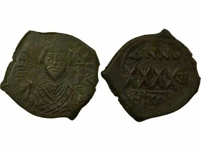 Byzantine Empire Phocas - Follis, Class II - Year 6 (607 / 608) Nicomedia