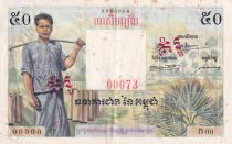 Cambodia 50 Riels - Cambodian with bamboo - Specimen - ND (1956) - P.3s