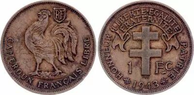 Cameroon 1 Franc Cameroun Fran�ais Libre - 1943