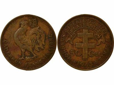 Cameroon 50 Centimes, French Mandate, Free France - 1943 Pretoria