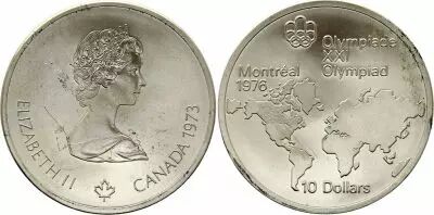 Canada 10 Dollars, JO de Montr�al 1976 - Carte du Monde - 1973