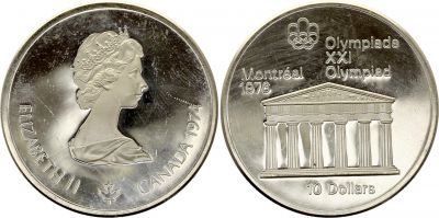 Canada 10 Dollars, JO de Montréal 1976 -Temple de Zeus (JO) - 1974 BE