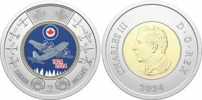 Canada 2 dollars - Charles III - 100 ans de l\'aviation royale - 2024 - Bim�tal - Coloris�e
