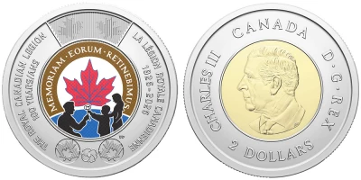 Canada 2 Dollars 2026 ? 100 ans de la L�gion royale canadienne ? Coloris�e