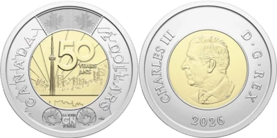 Canada 2 Dollars 50�me Anniversaire Tour CN - 2026 - Charles III - Bim�tal