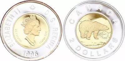 Canada 2 Dollars Elizabeth II - Polar Bear - 1996 - Bimetal - Gold and Silver - Proof
