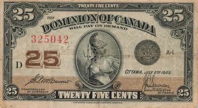 Canada 25 Cents - Britannia - 02-07-1923 - P.11b