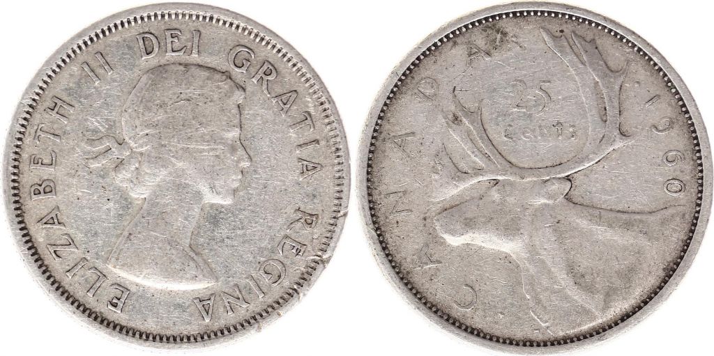 Coin Canada 25 Cents 1960 Elisabeth Ii Silver